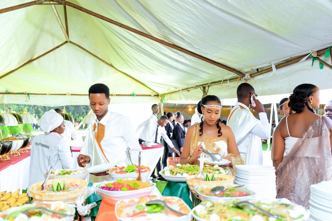 Buffet spread with fresh salads and platters